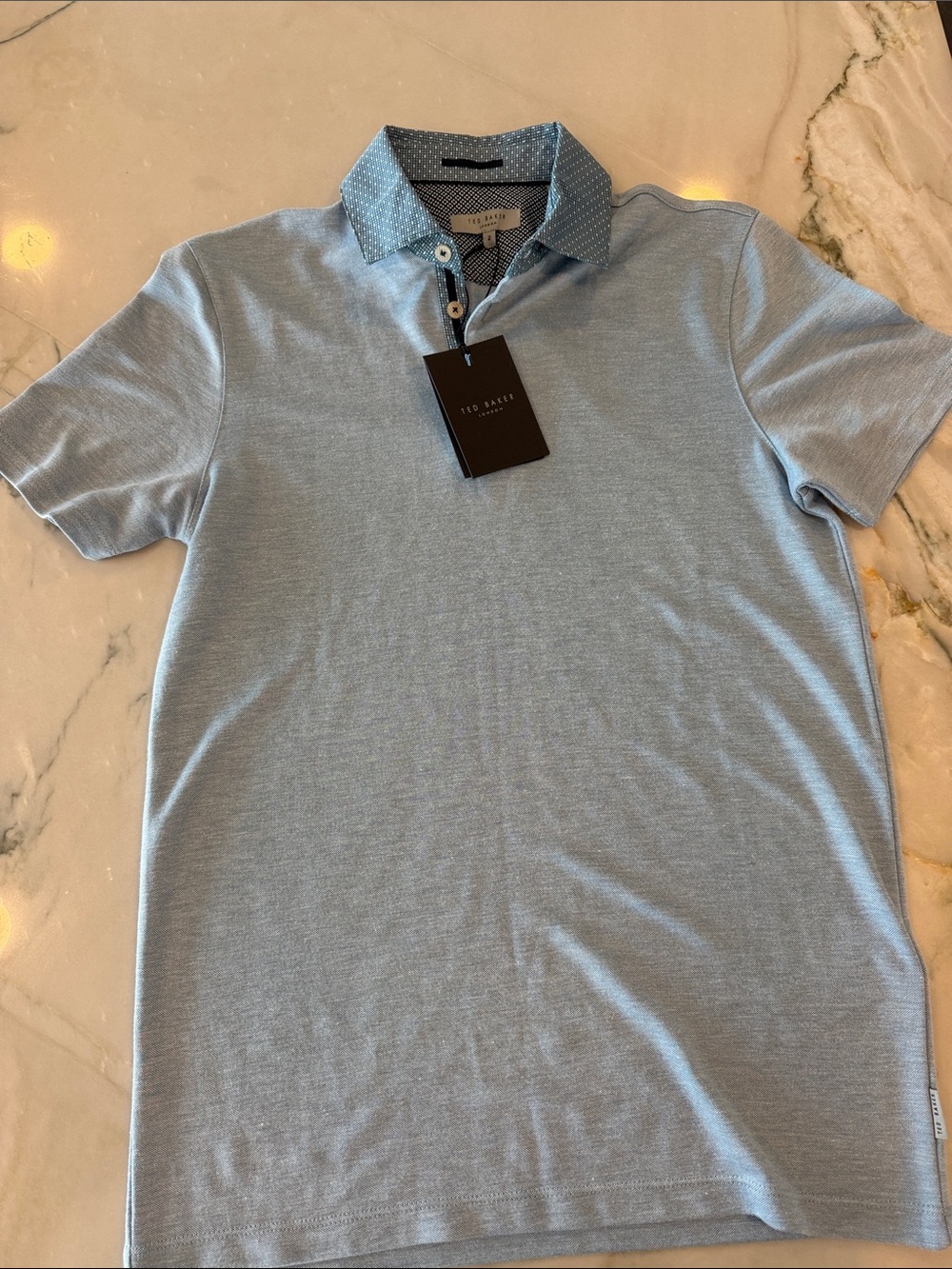 Ted Baker Light Blue Polo with Patterned Contrast Collar